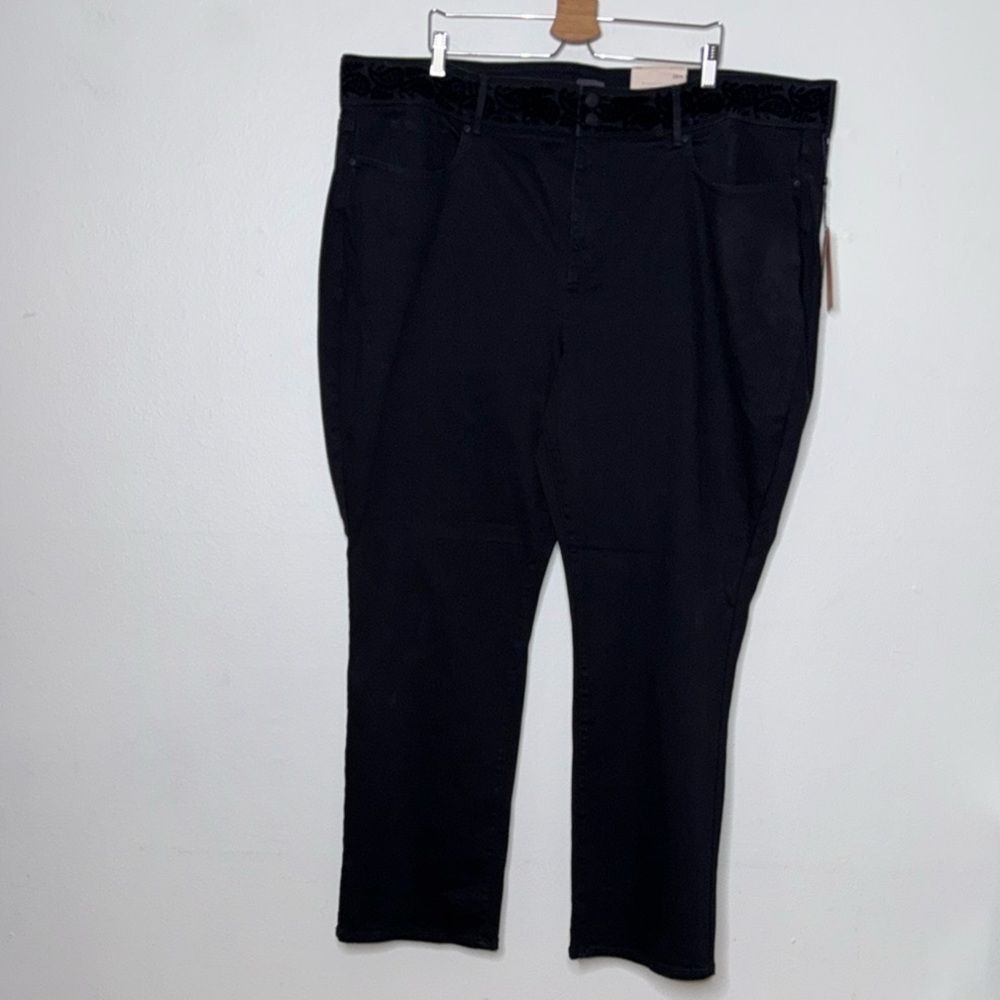NYDJ Marilyn Flocked Double Button Straight Black Denim Size 28W